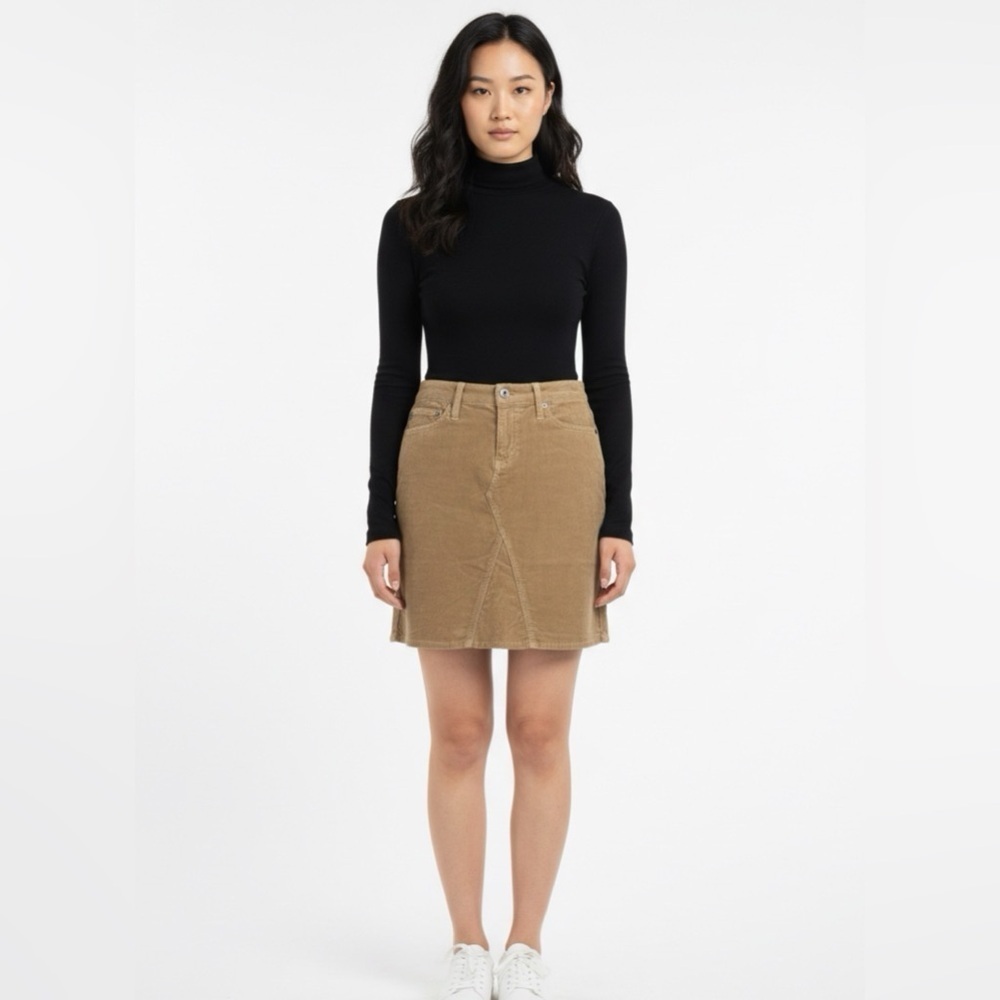 Ag Adriano Goldschmied The Mid-Box Corduroy Mini Skirt Tan Sz 27